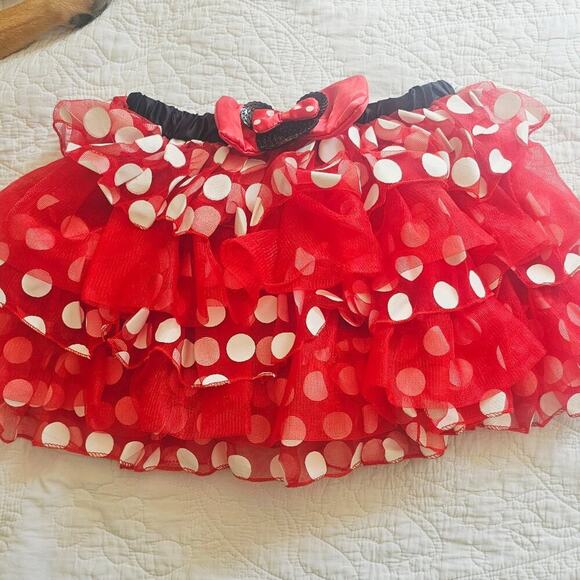 Vintage Disney Minnie Mouse Red & White Polka Dot Tulle Tutu Skirt Sequence Bow - Picture 1 of 8